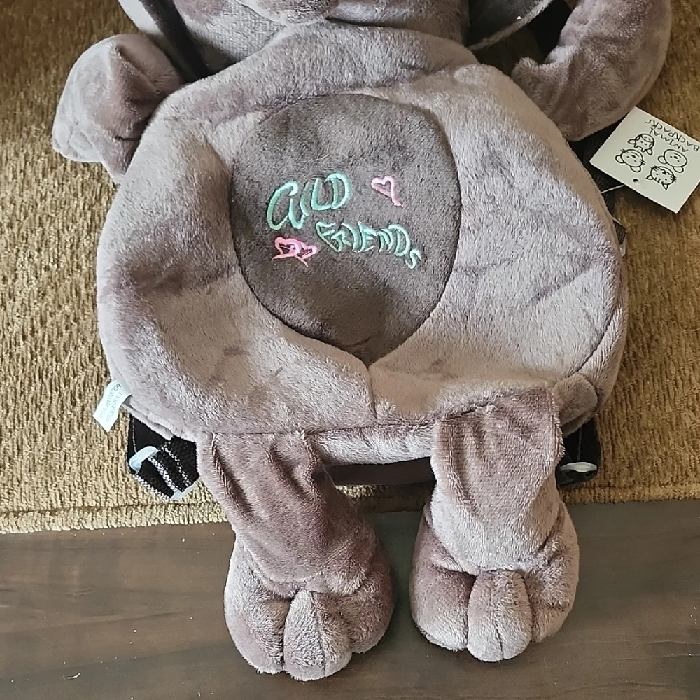 Grey Plush Elephant Bag backpack with adjustable straps and Floppy Ears